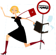 Illustration: Kvinna som springer till bussen.