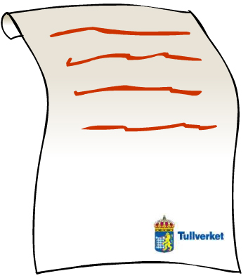 Bilden visar ett dokument från Tullverket.